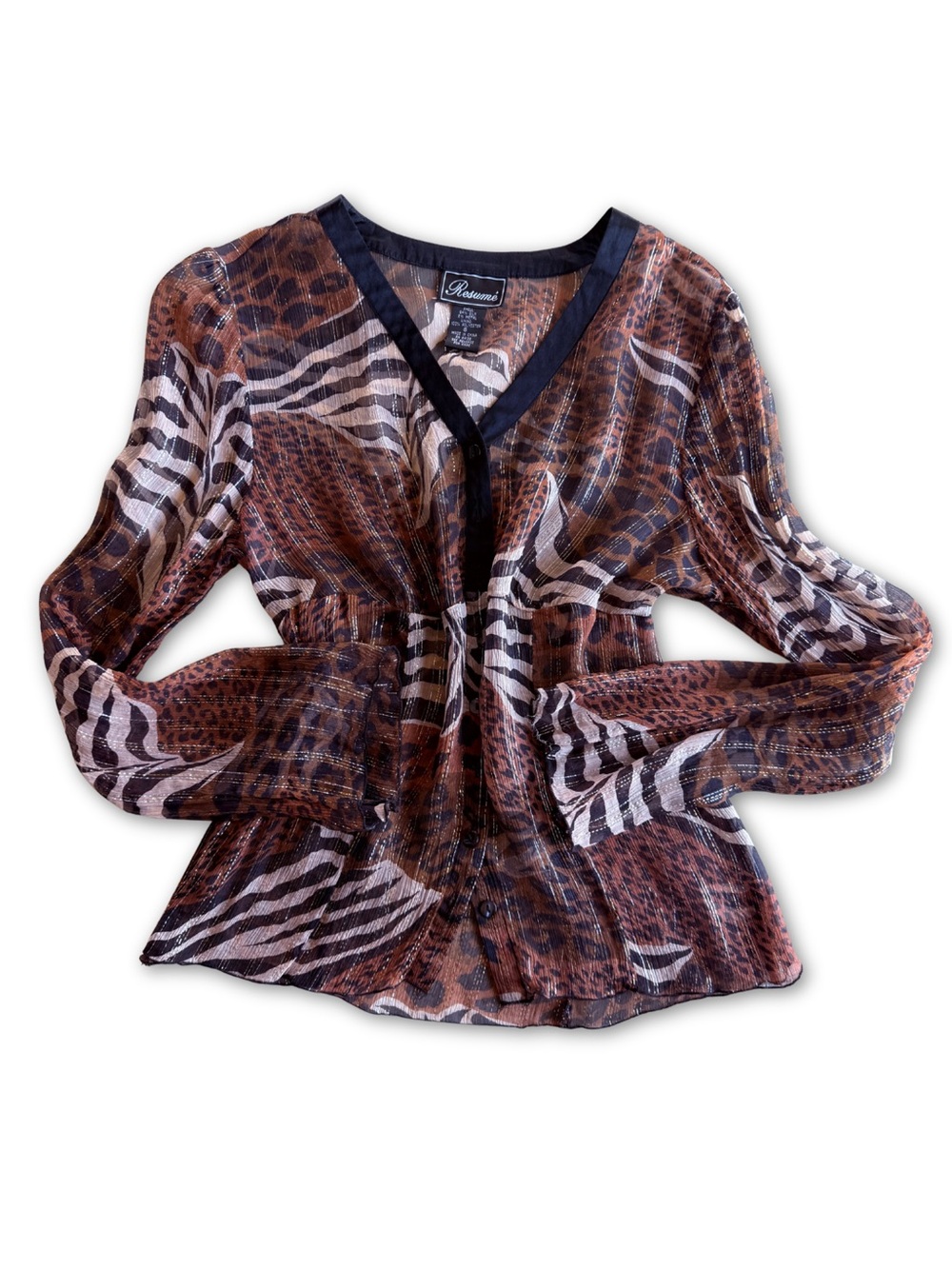 Vintage Silk Brown Animal Print Blouse